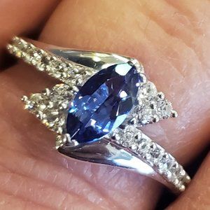 New AA Tanzanite and Zircon Bypass Style Ring in Platinum Over Sterling Silver
